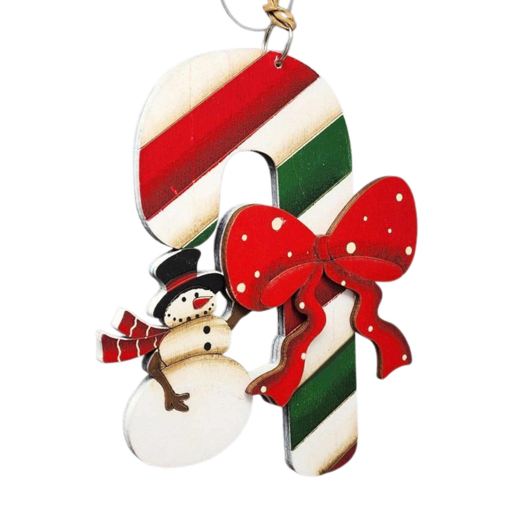 Candy Cane Snowman Christmas Ornament