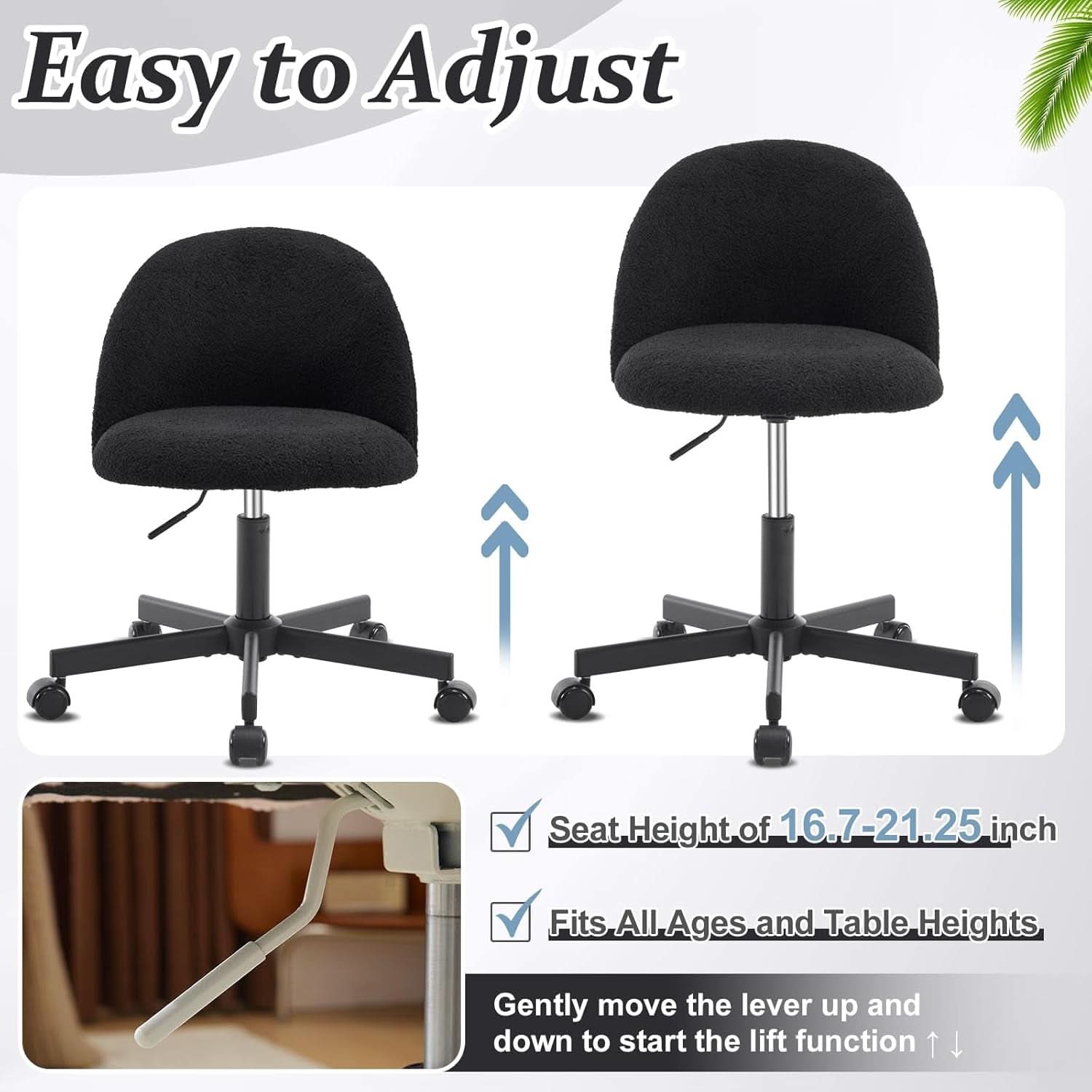 Candy Chair Jet Black Armless Desk Chair With Teddy Fleece