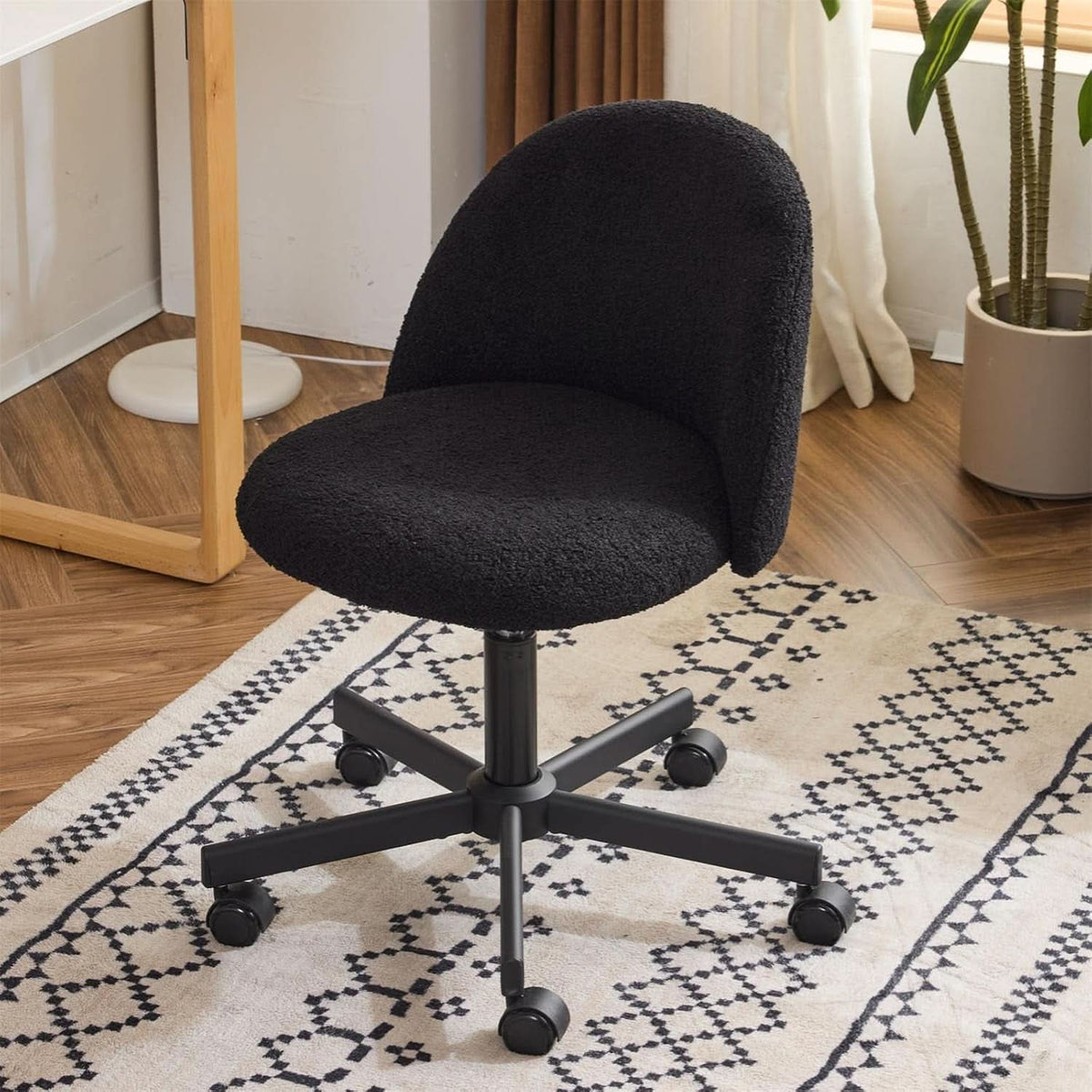 Candy Chair Jet Black Armless Desk Chair With Teddy Fleece
