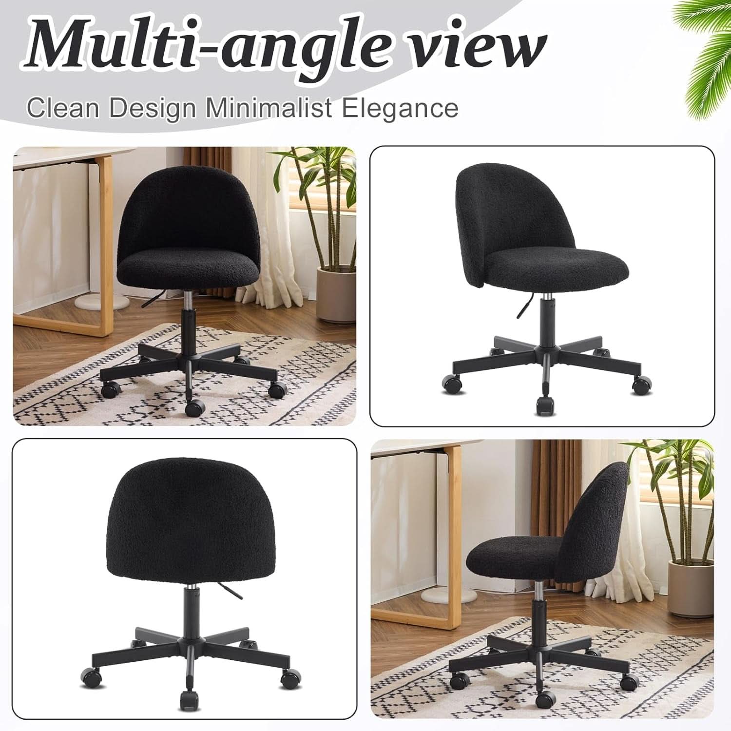 Candy Chair Jet Black Armless Desk Chair With Teddy Fleece