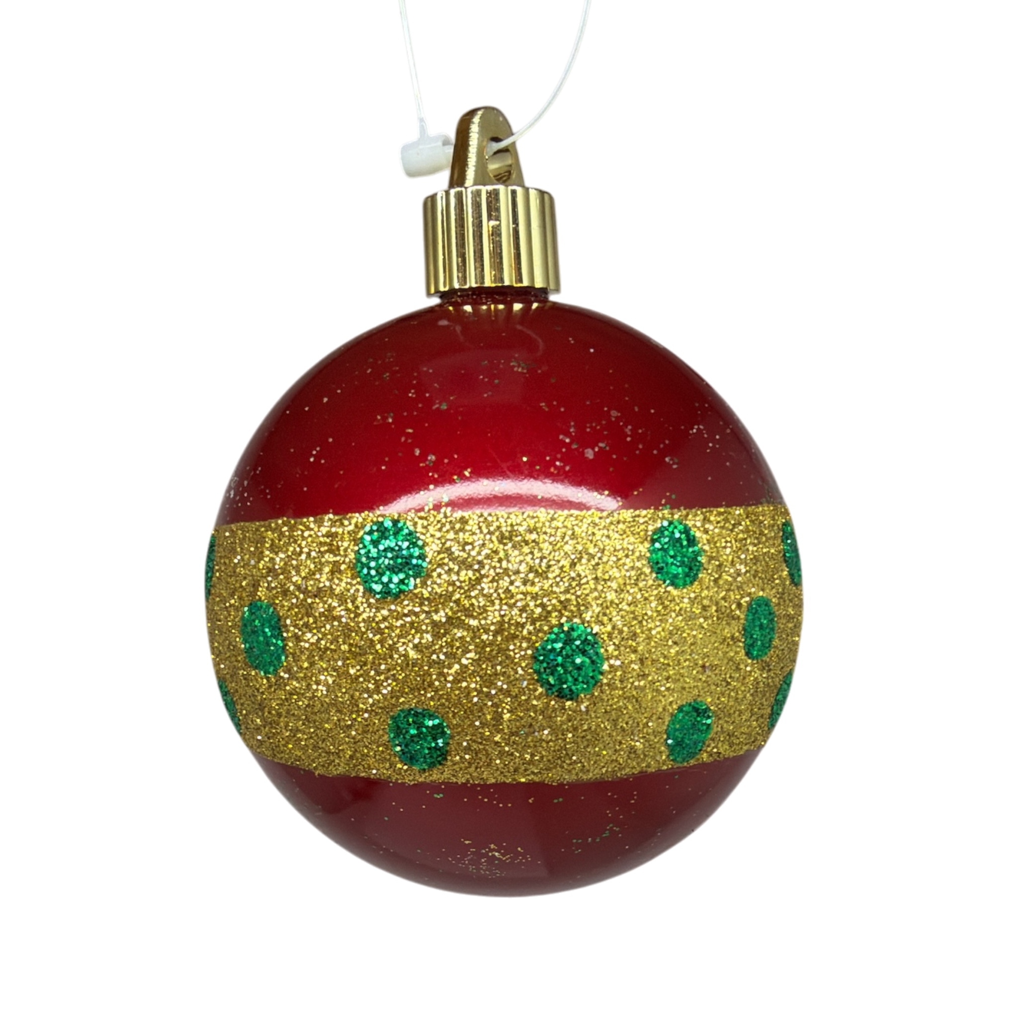 Candy Red Shatterproof Ball Ornament With Gold Glitter Band