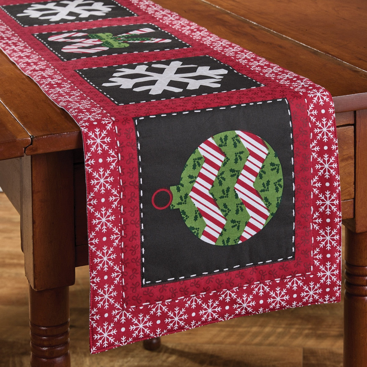 Candycanes And Snowflakes Quilted Table Runner 54"
