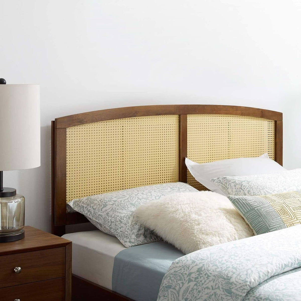 Cane Woven Rattan King Headboard With Organic Design