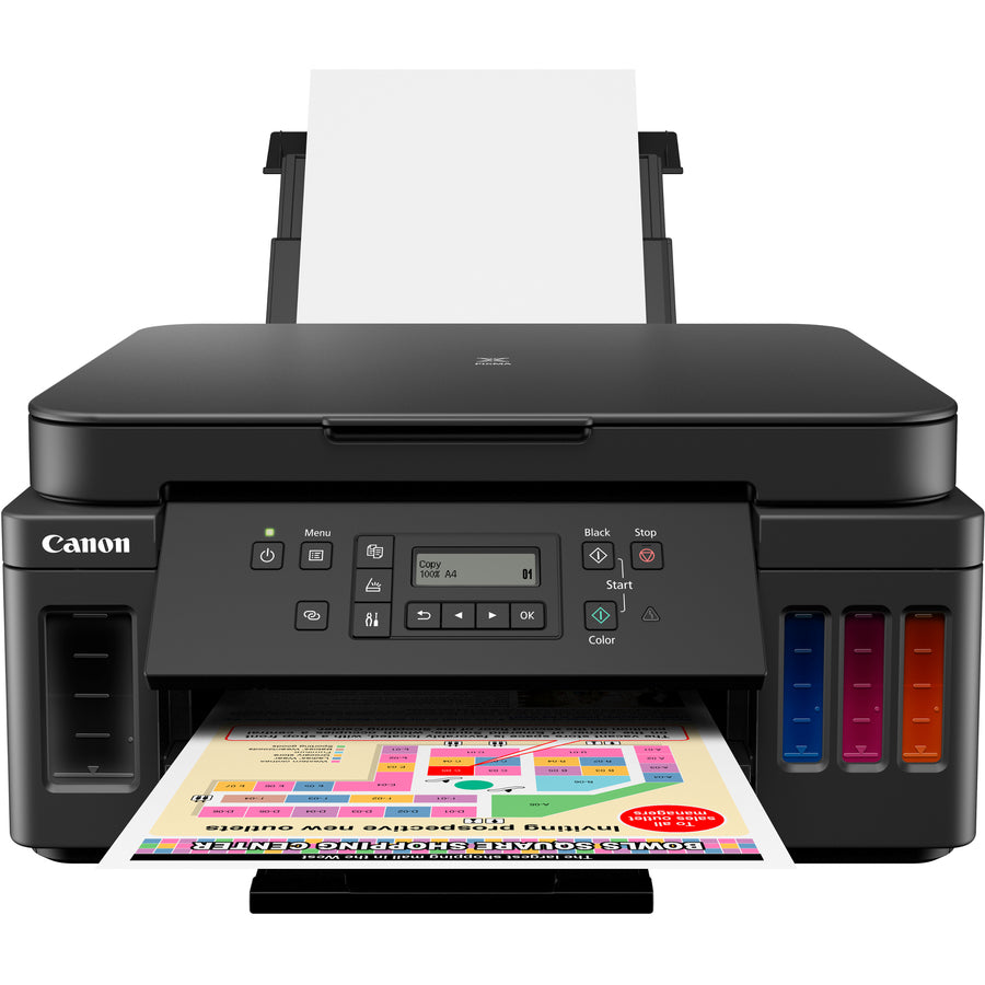 Canon PIXMA G G6020 Inkjet Multifunction Printer-Color-Copier/Scanner-4800x1200 dpi Print-Automatic Duplex Print-5000 Pages-350 sheets Input-Color Flatbed Scanner-1200 dpi Optical Scan-Wireless LAN-Wireless PictBridge-Mopria-Canon PRINT Business 3113C002