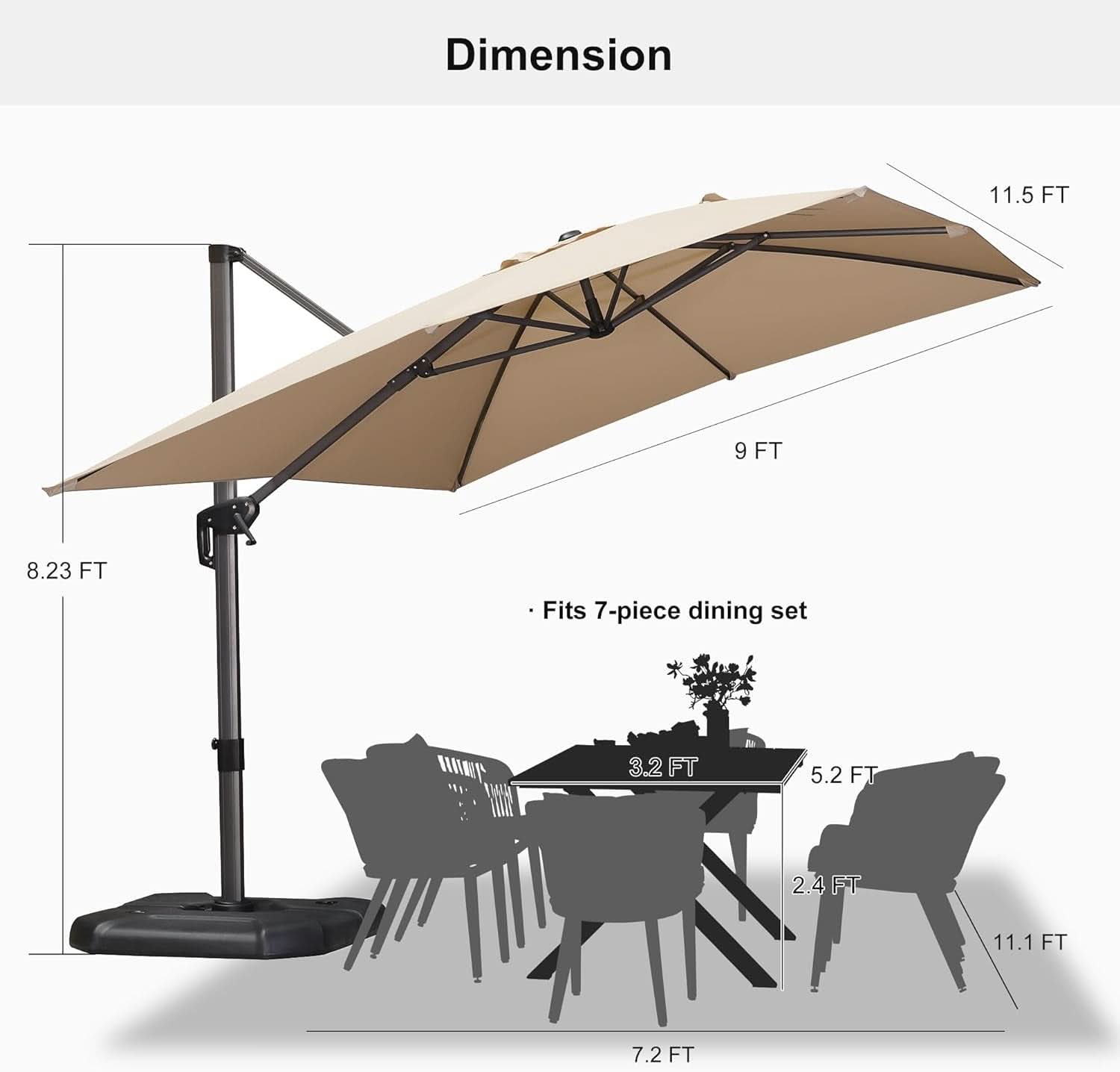Cantilever Patio Umbrella 9 By 11.5 Feet 360 Rotation