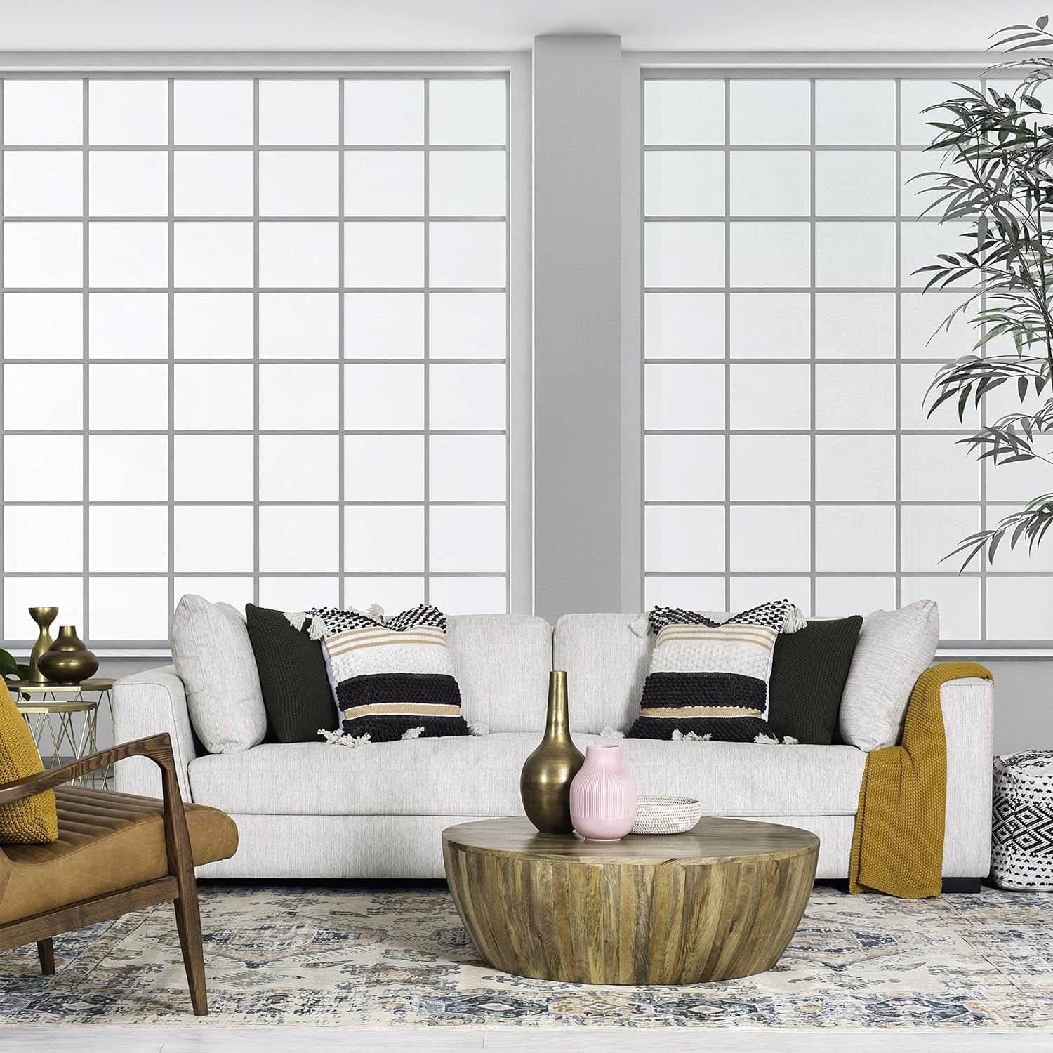 Capri Fabric Sofa Bright Ash Down Pillows Modern Living