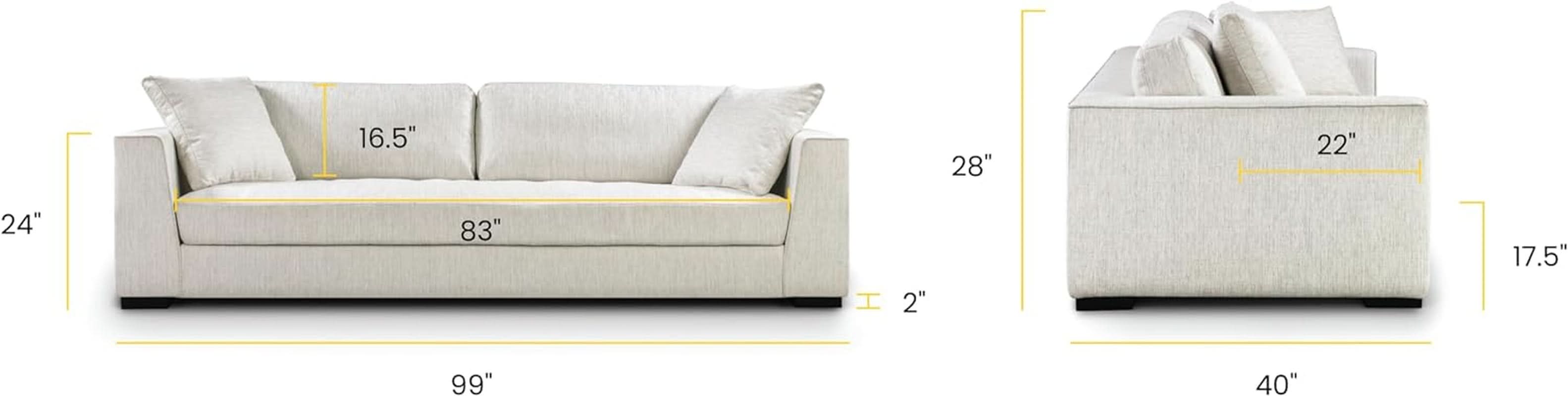 Capri Fabric Sofa Bright Ash Down Pillows Modern Living
