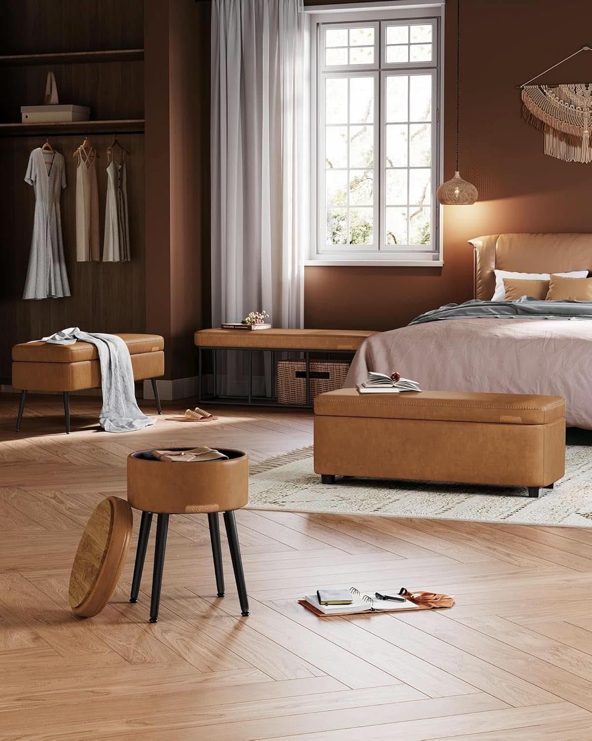 Caramel Brown 25 Gallon Large Capacity Storage Ottoman