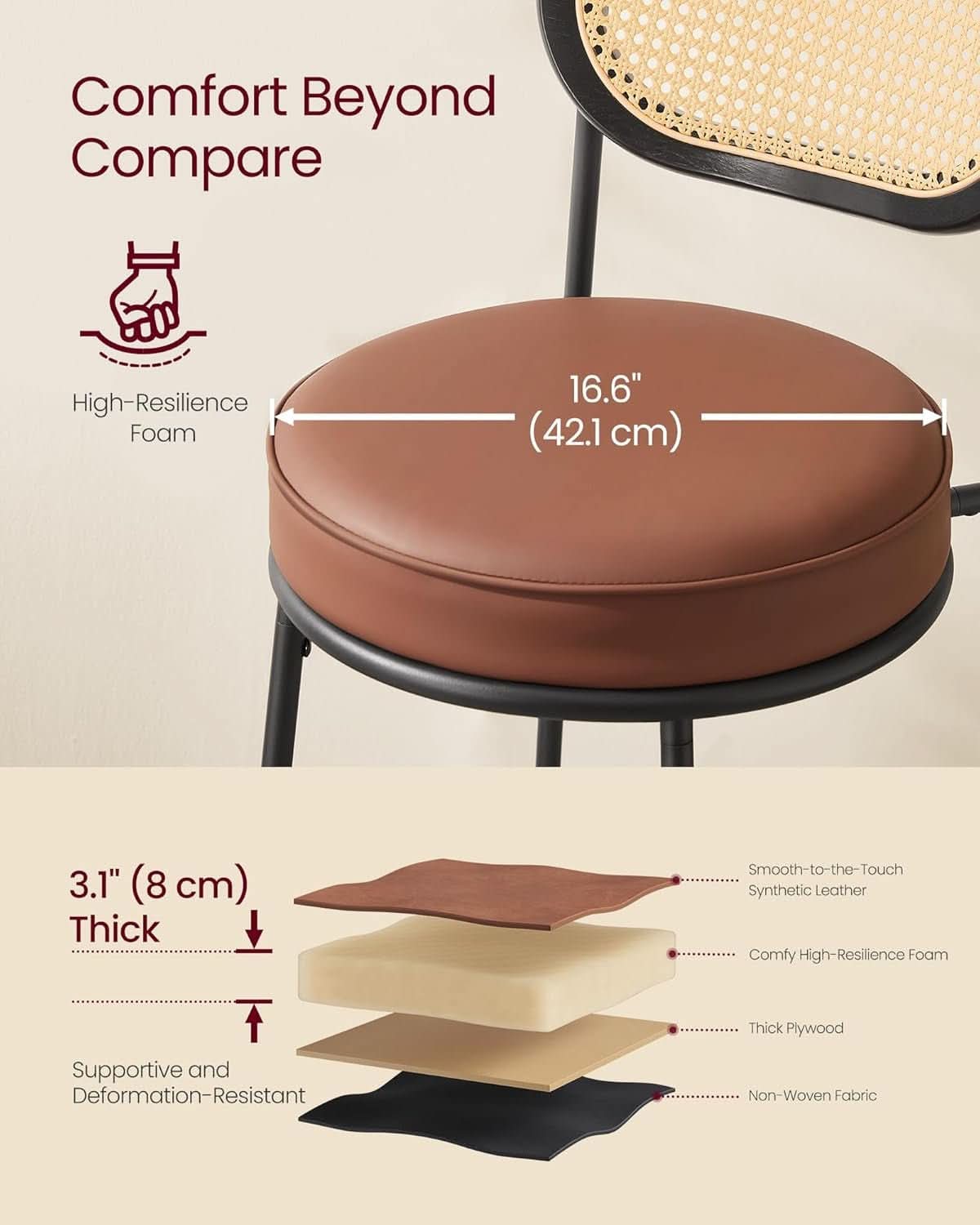 Caramel Brown Leather Bar Stools Set Of 2 25.1 Inch Tall