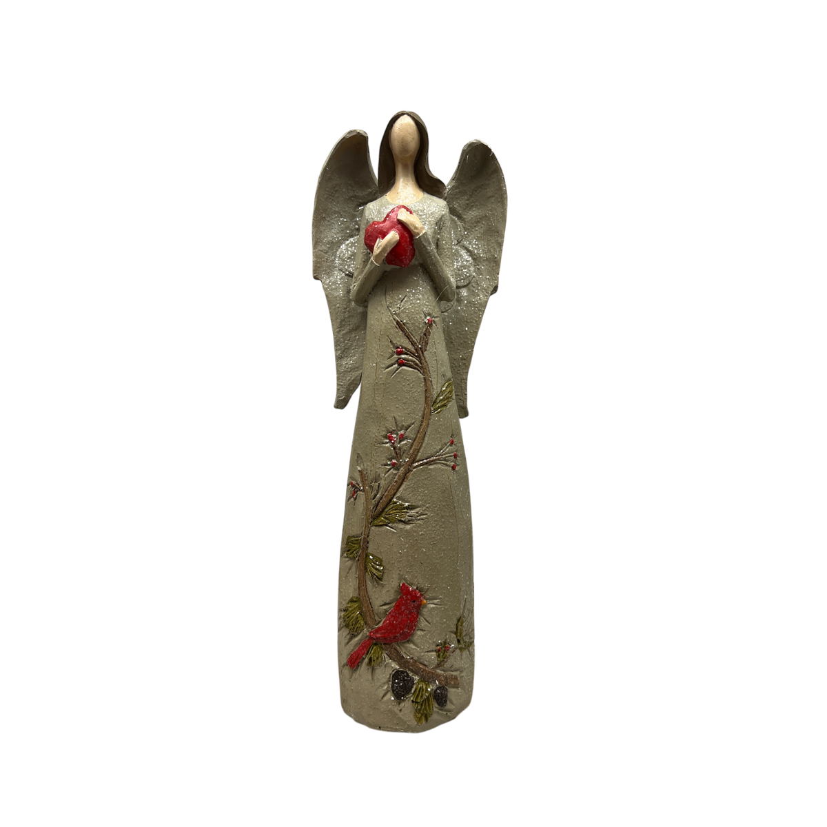 Cardinal And Heart Angel Figurine