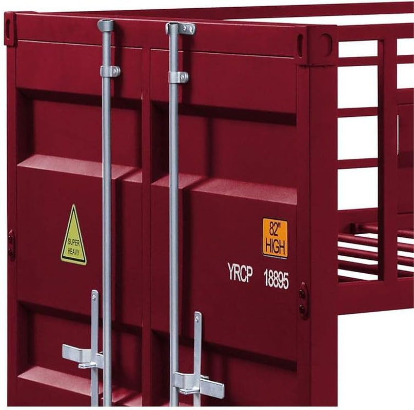 Cargo Twin Over Twin Metal Bunk Bed In Red With Ladder