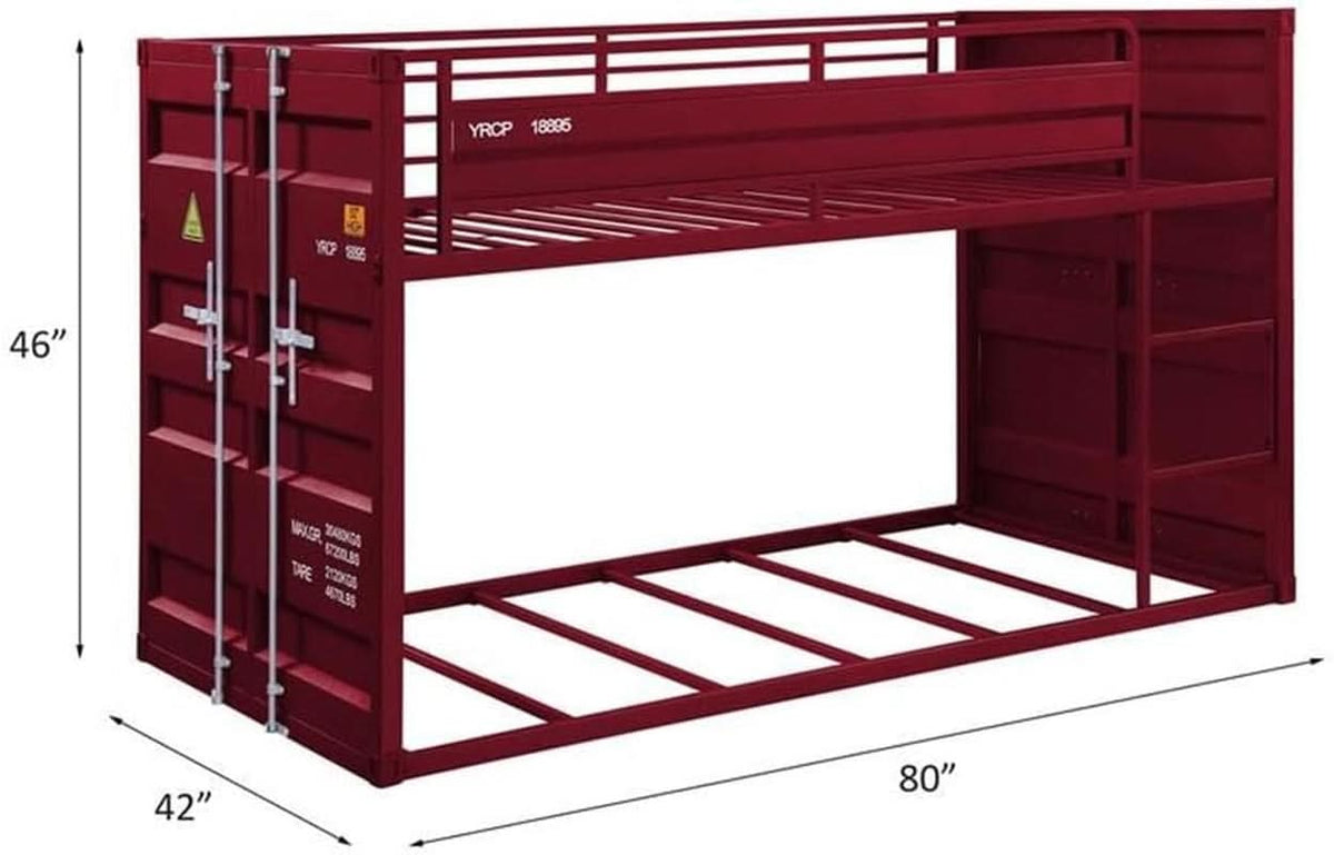 Cargo Twin Over Twin Metal Bunk Bed In Red With Ladder