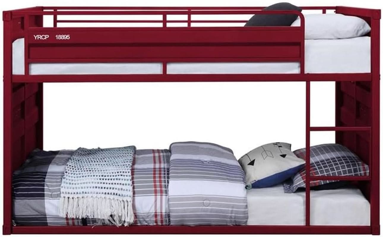 Cargo Twin Over Twin Metal Bunk Bed In Red With Ladder