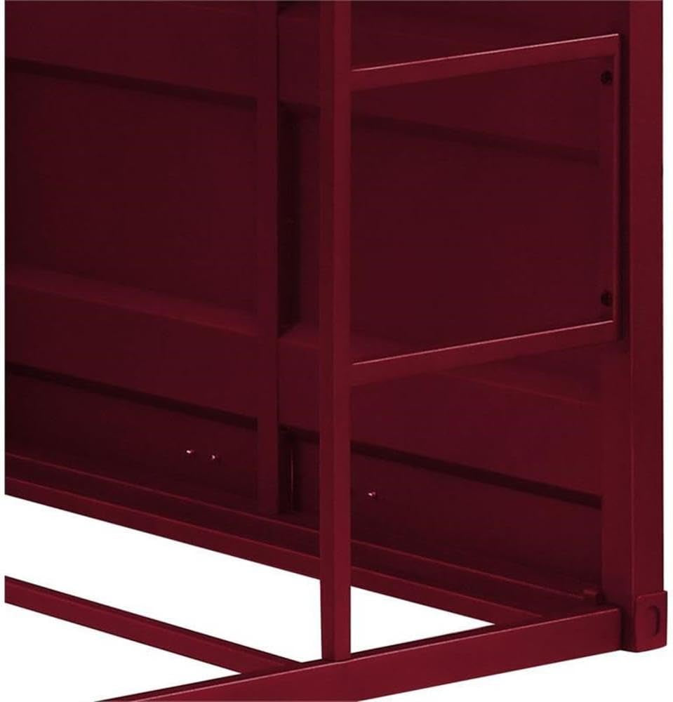 Cargo Twin Over Twin Metal Bunk Bed In Red With Ladder