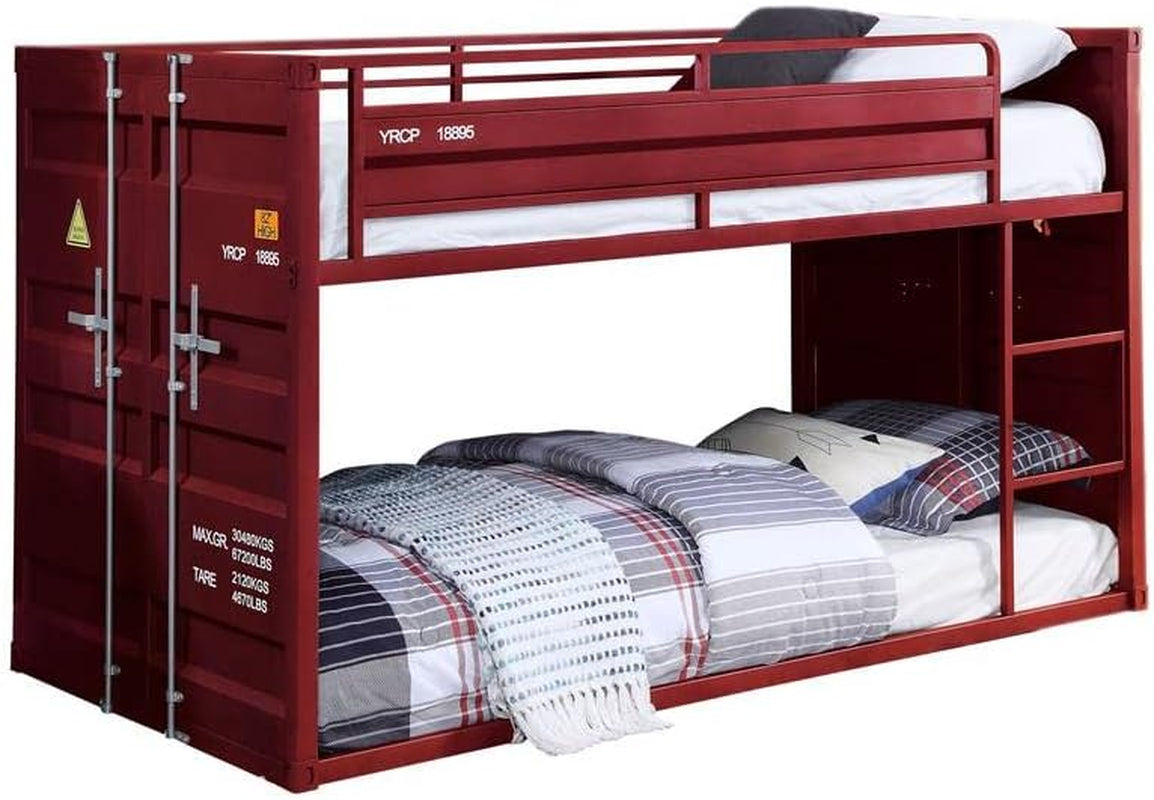 Cargo Twin Over Twin Metal Bunk Bed In Red With Ladder