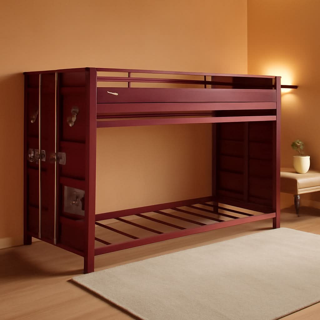 Cargo Twin Over Twin Metal Bunk Bed In Red With Ladder