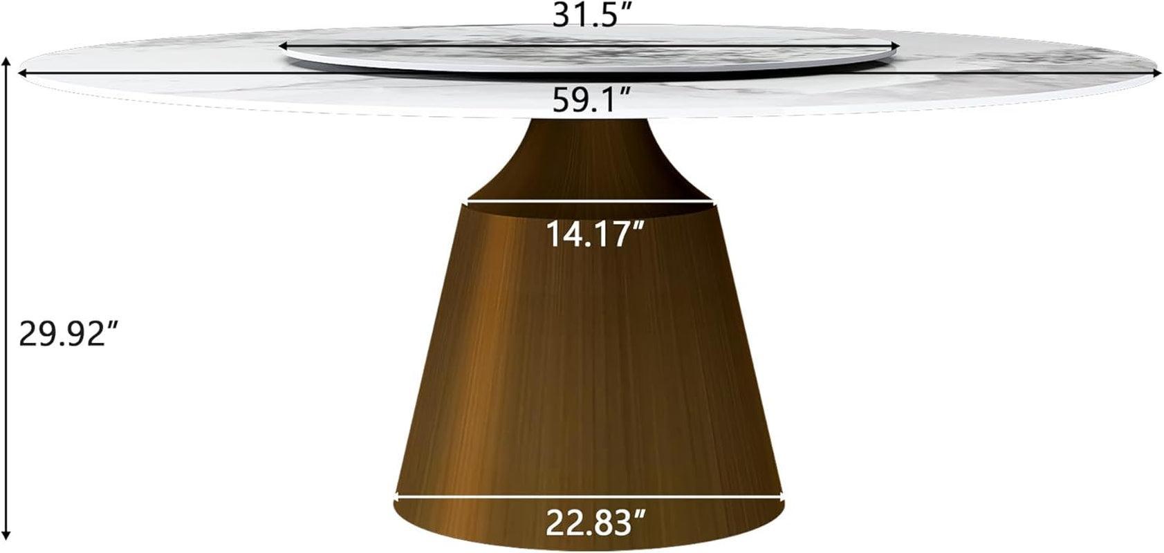 Carrara Gold 59 Inch Round Dining Table Bronze Base