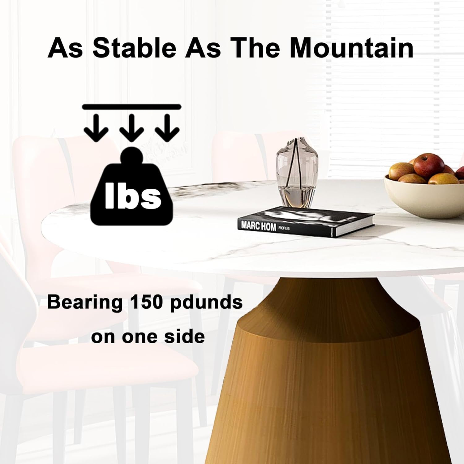 Carrara Gold 59 Inch Round Dining Table Bronze Base