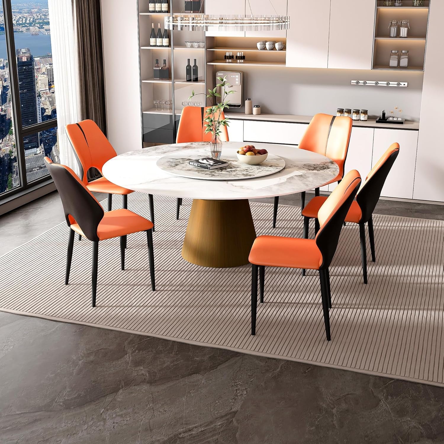 Carrara Gold 59 Inch Round Dining Table Bronze Base