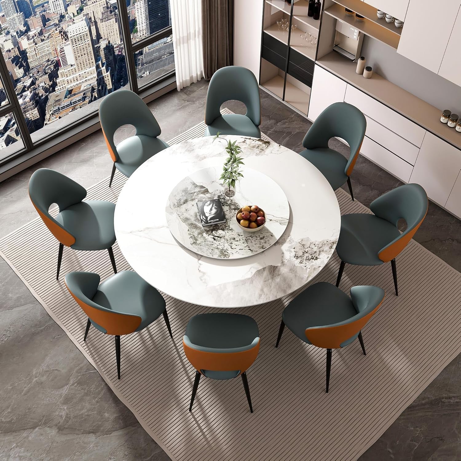 Carrara Gold 59 Inch Round Dining Table Bronze Base