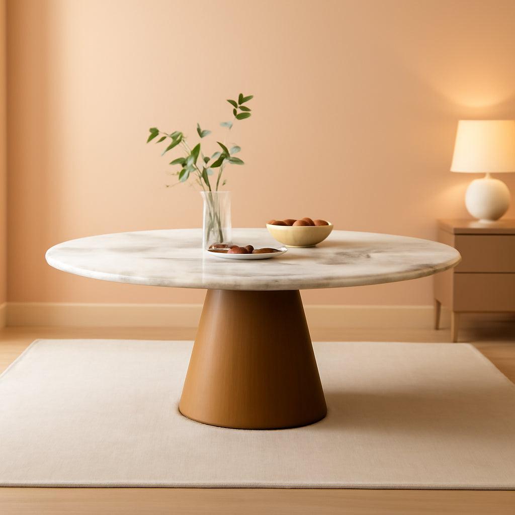 Carrara Gold 59 Inch Round Dining Table Bronze Base