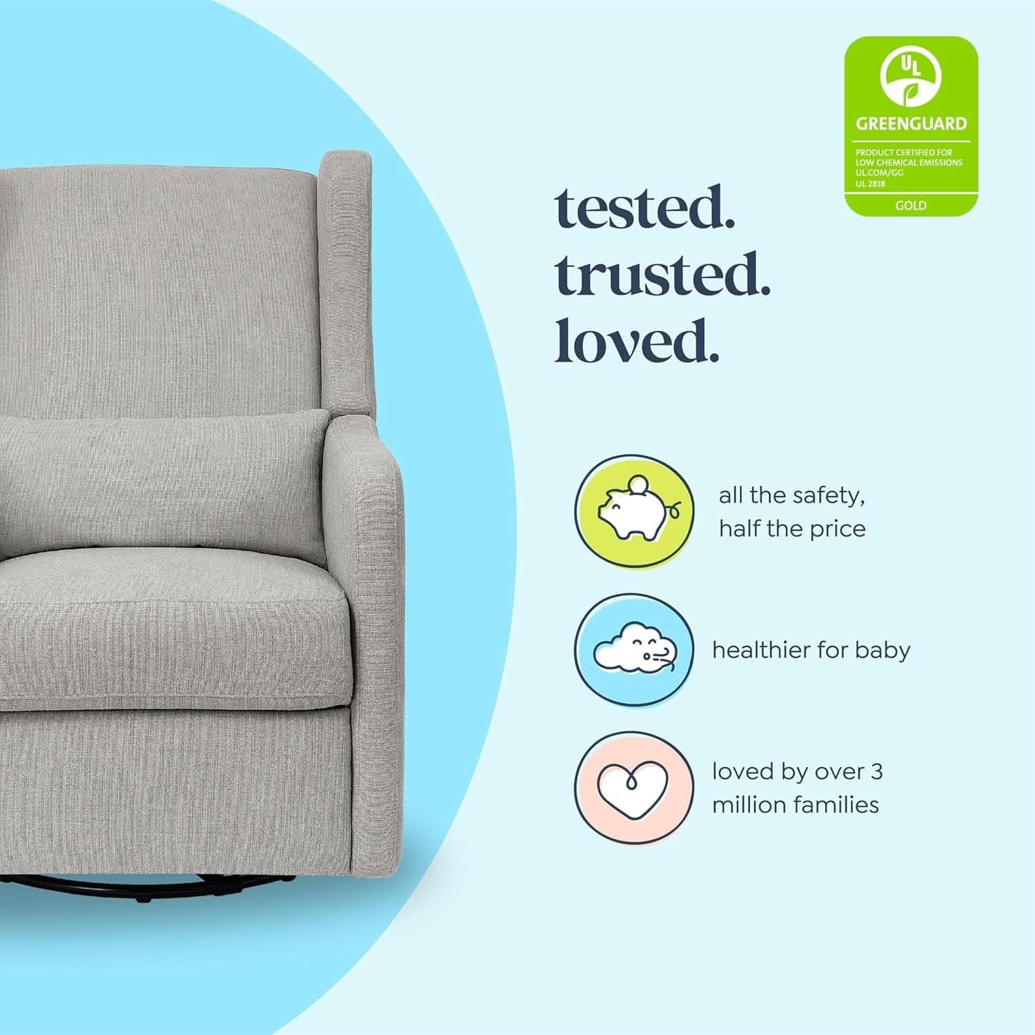 Carter's By Arlo Recliner Swivel Glider Water Repellent Performance Grey Linen