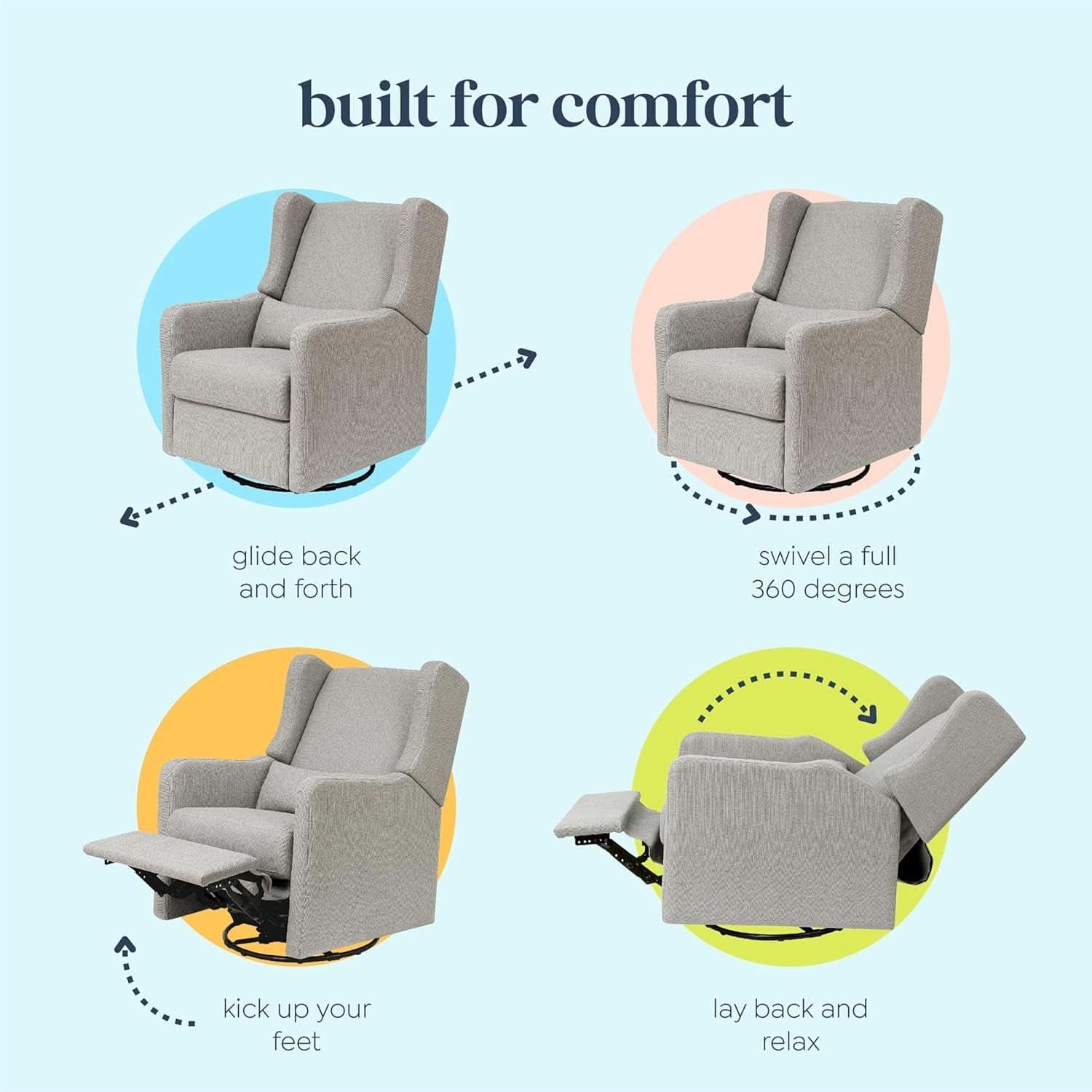 Carter's By Arlo Recliner Swivel Glider Water Repellent Performance Grey Linen