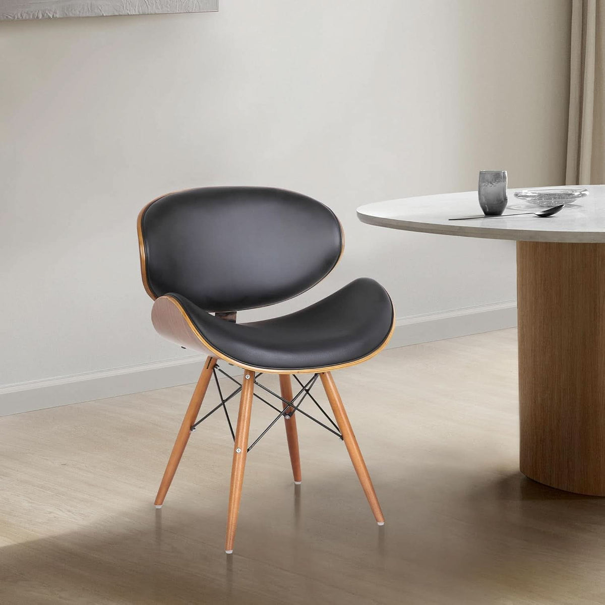 Cassie Dining Chair Black Faux Leather Walnut Wood