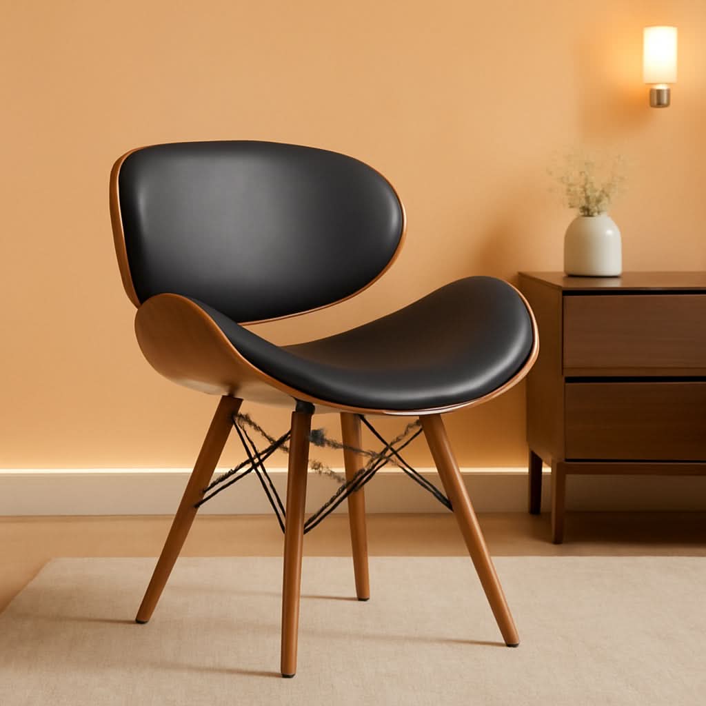 Cassie Dining Chair Black Faux Leather Walnut Wood