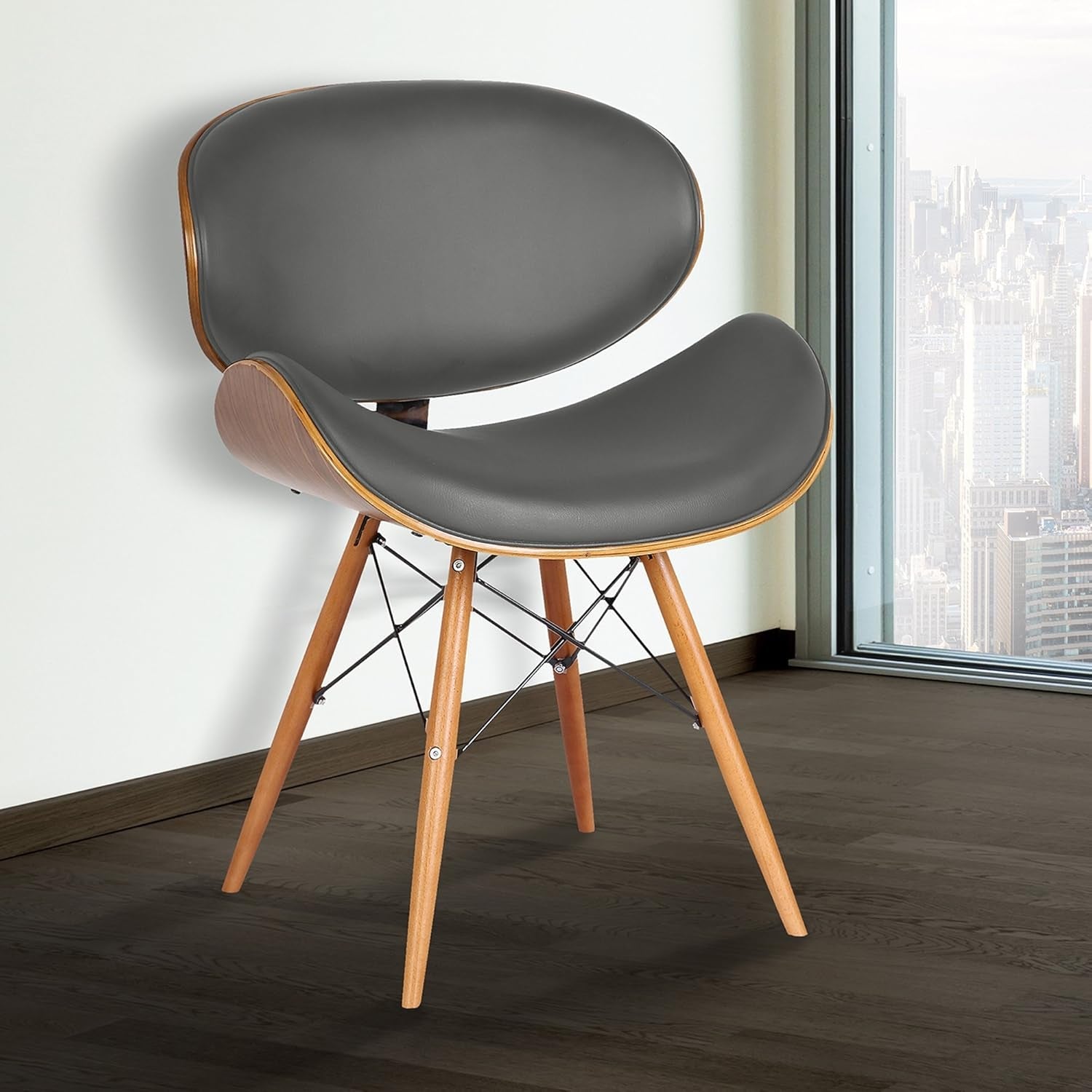 Cassie Dining Chair Grey Faux Leather Walnut Wood Finish