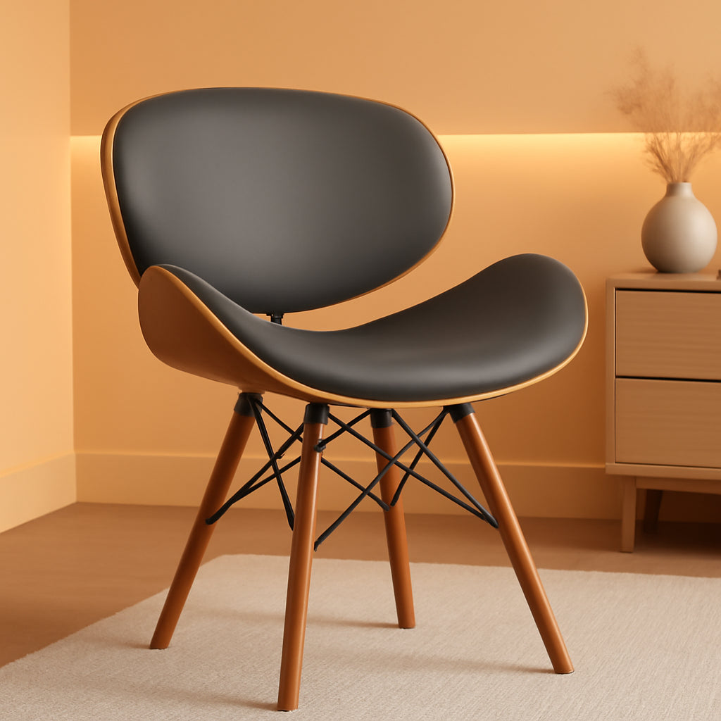 Cassie Dining Chair Grey Faux Leather Walnut Wood Finish