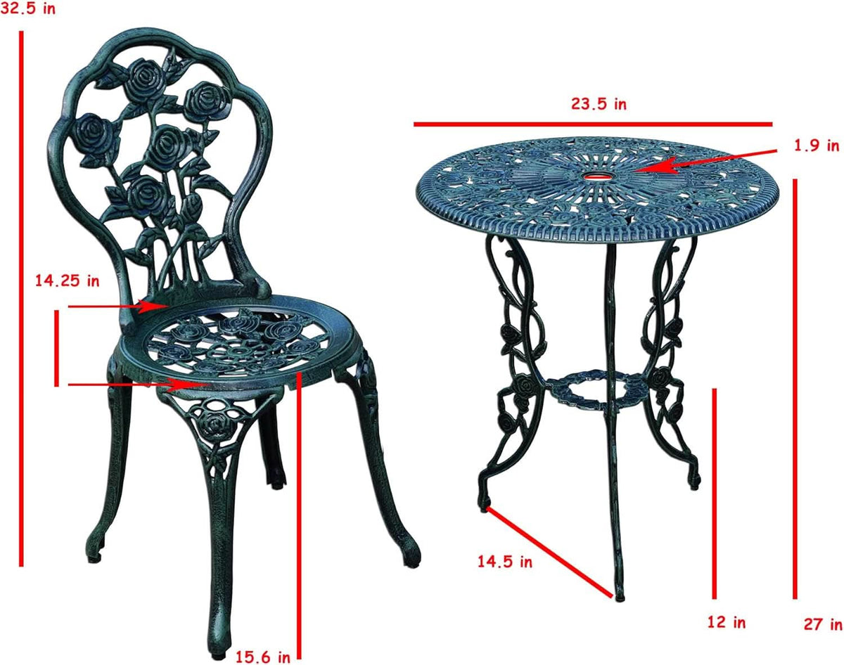 Cast Aluminum Conversation Set Antique Green Patio