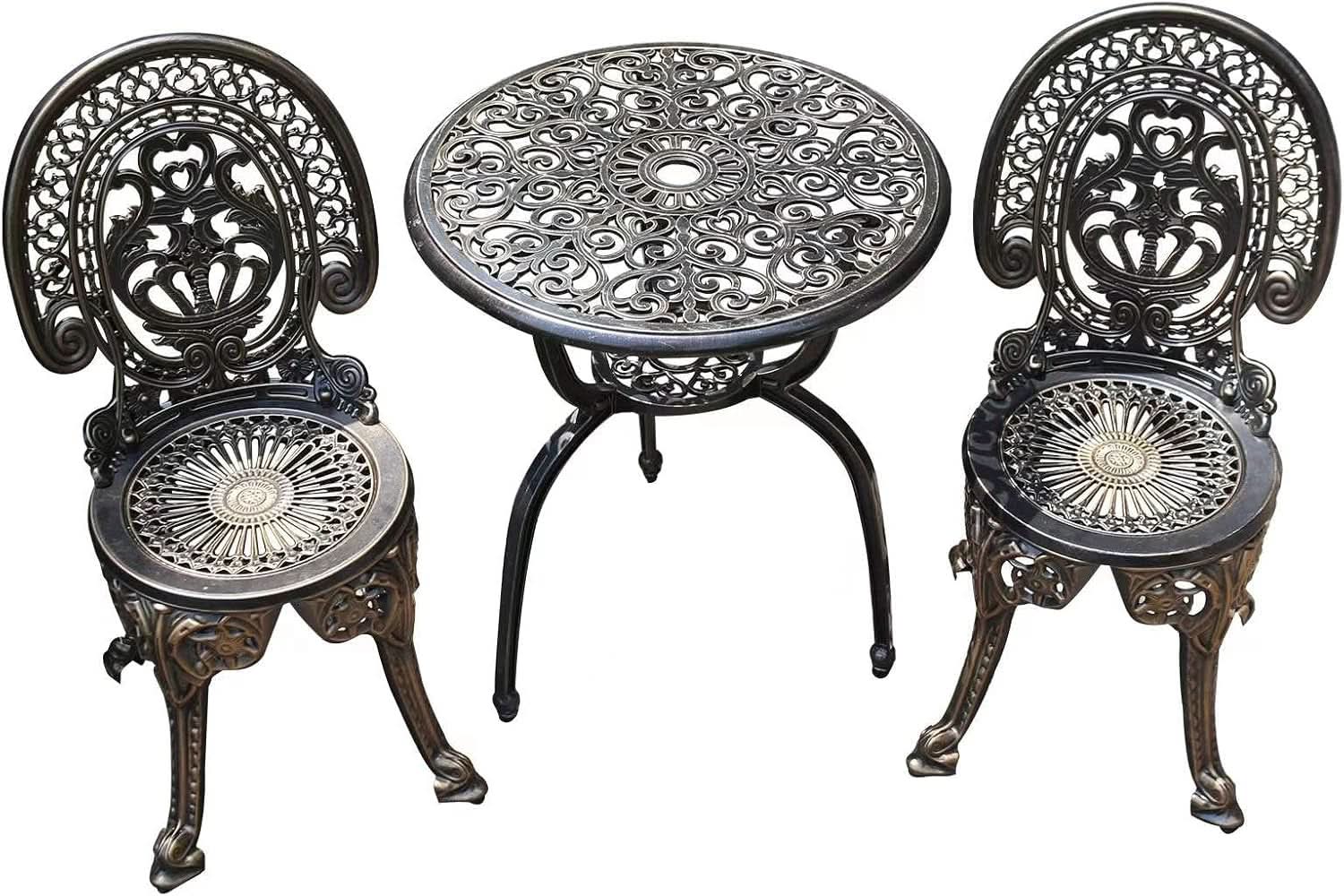 Cast Aluminum Patio Bistro Set With Umbrella Hole Outdoor