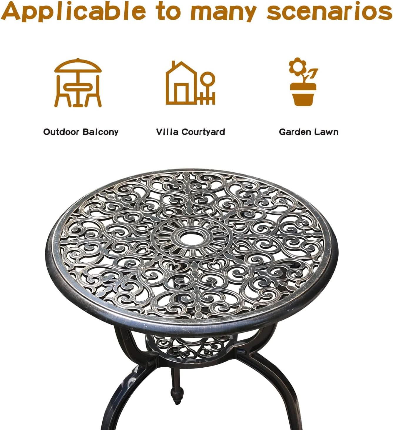 Cast Aluminum Patio Bistro Set With Umbrella Hole Outdoor