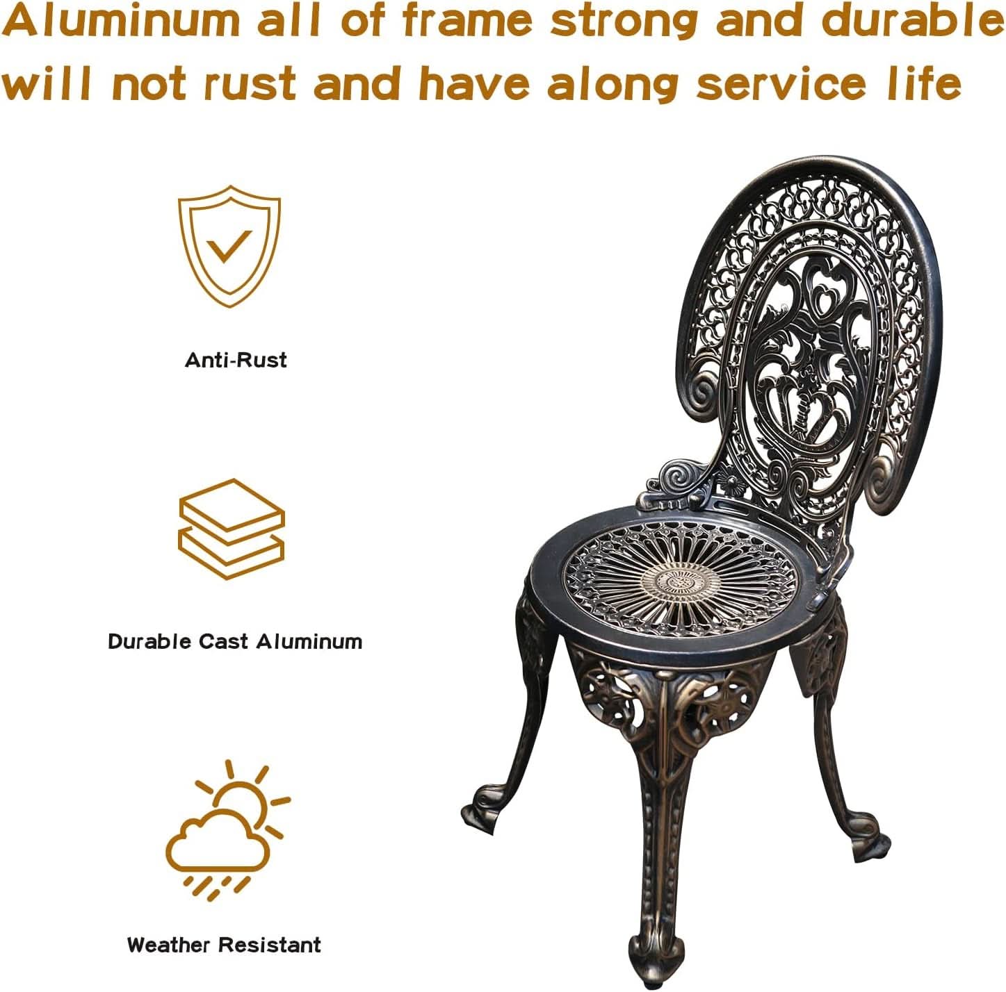 Cast Aluminum Patio Bistro Set With Umbrella Hole Outdoor