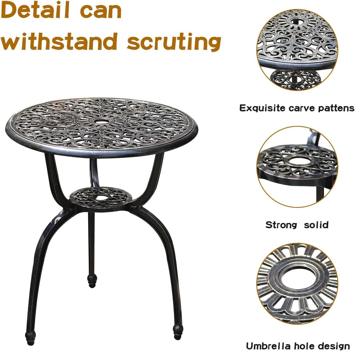 Cast Aluminum Patio Bistro Set With Umbrella Hole Outdoor