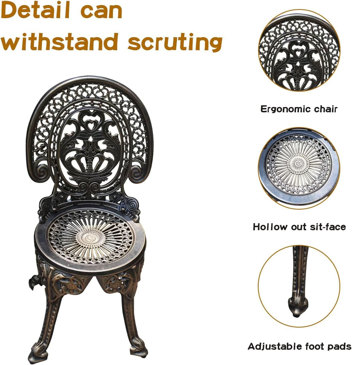 Cast Aluminum Patio Bistro Set With Umbrella Hole Outdoor