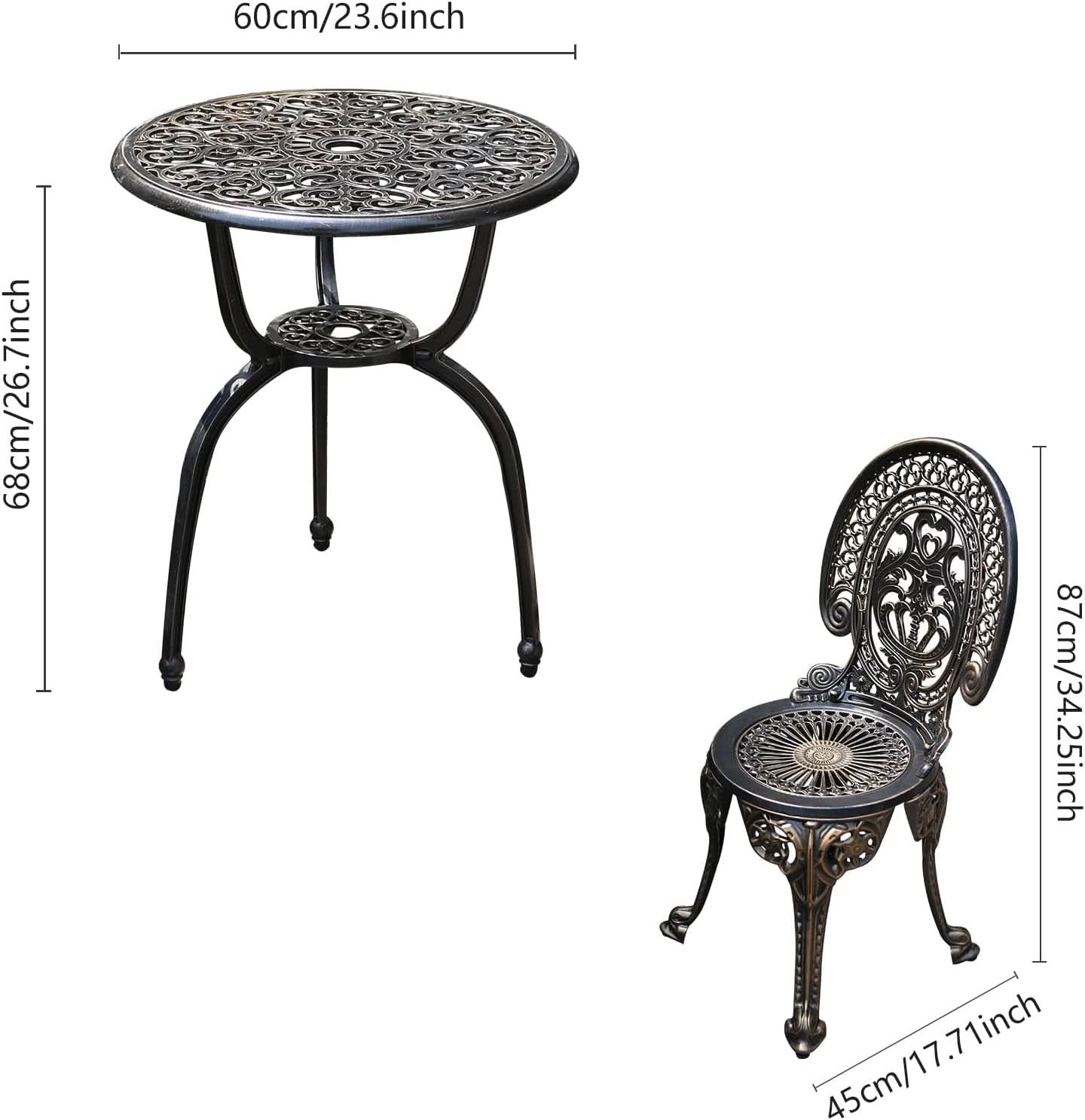 Cast Aluminum Patio Bistro Set With Umbrella Hole Outdoor