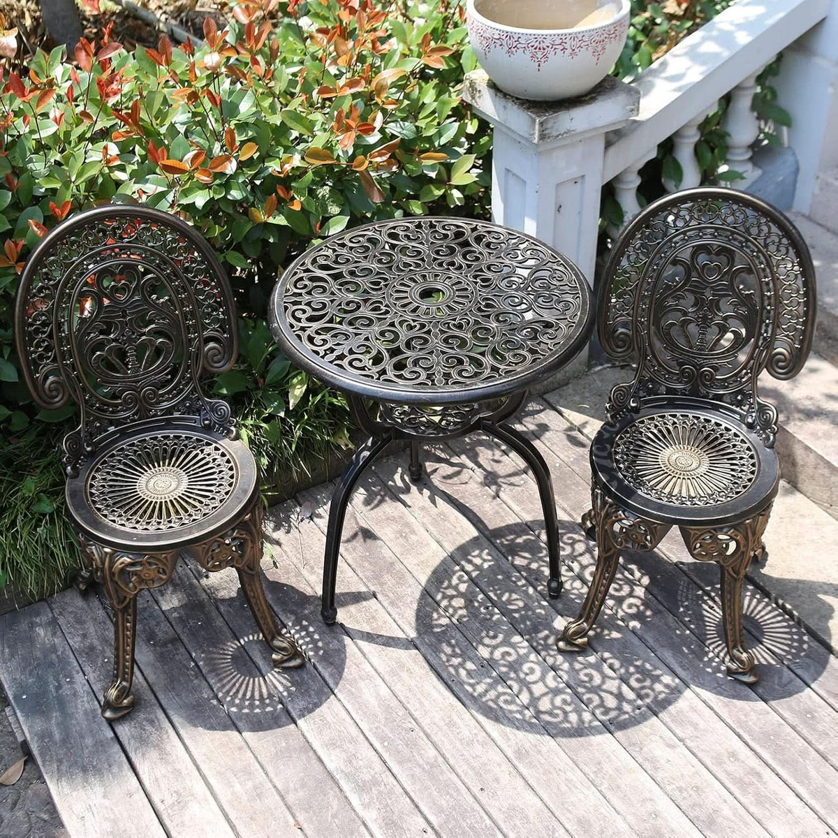 Cast Aluminum Patio Bistro Set With Umbrella Hole Outdoor