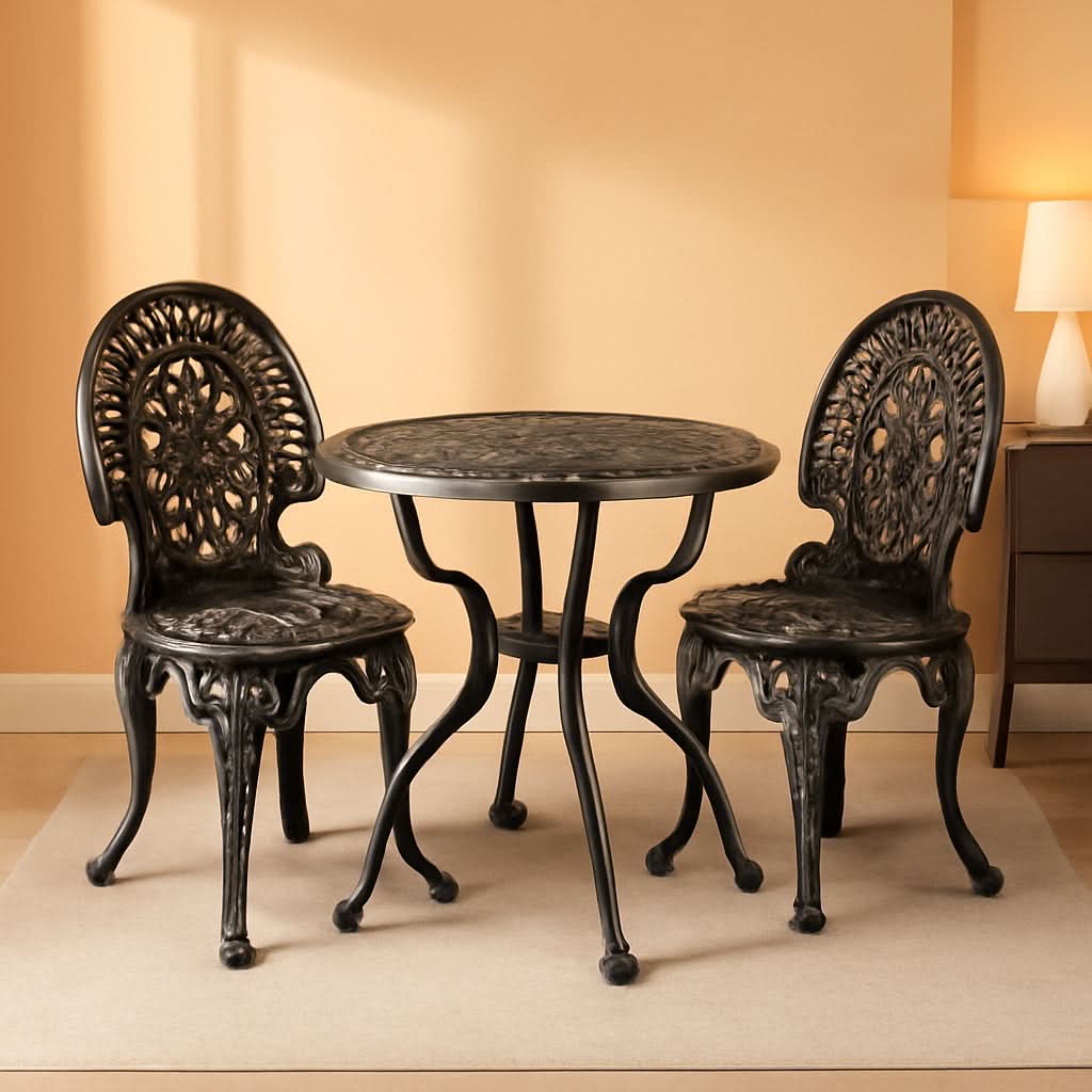 Cast Aluminum Patio Bistro Set With Umbrella Hole Outdoor