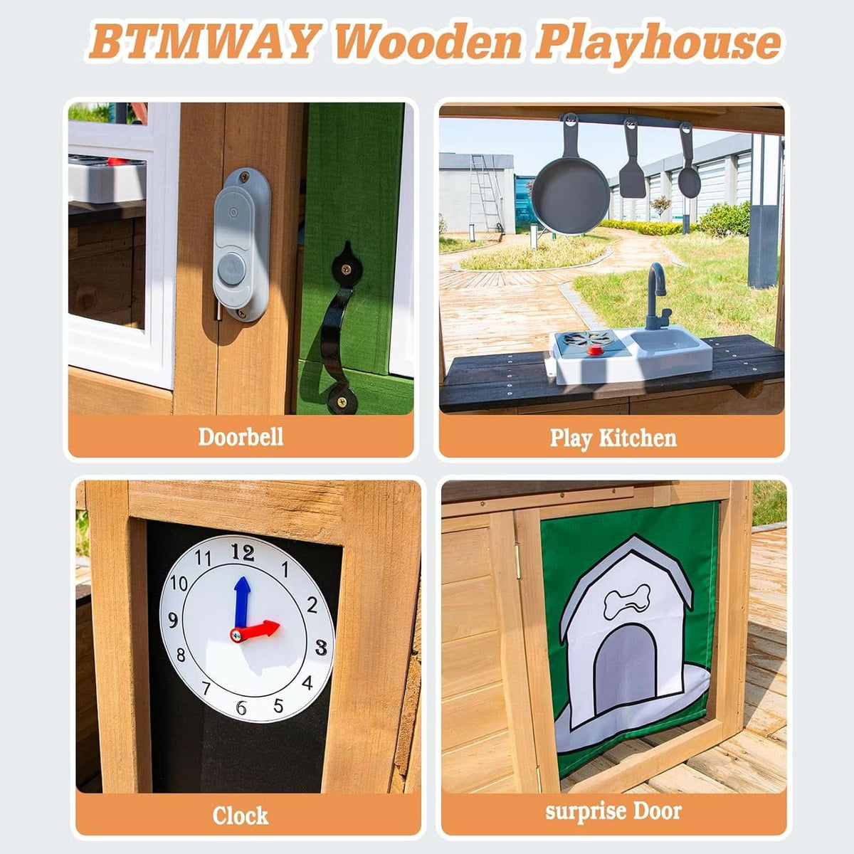 Cedar Gray Weather proof Kids Playhouse With Doorbell