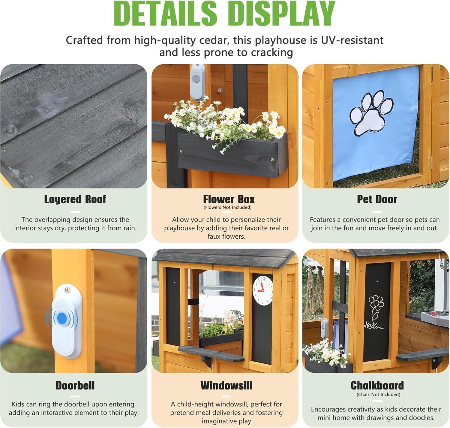 Cedar Kids Outdoor Playhouse With Kitchen Accessories