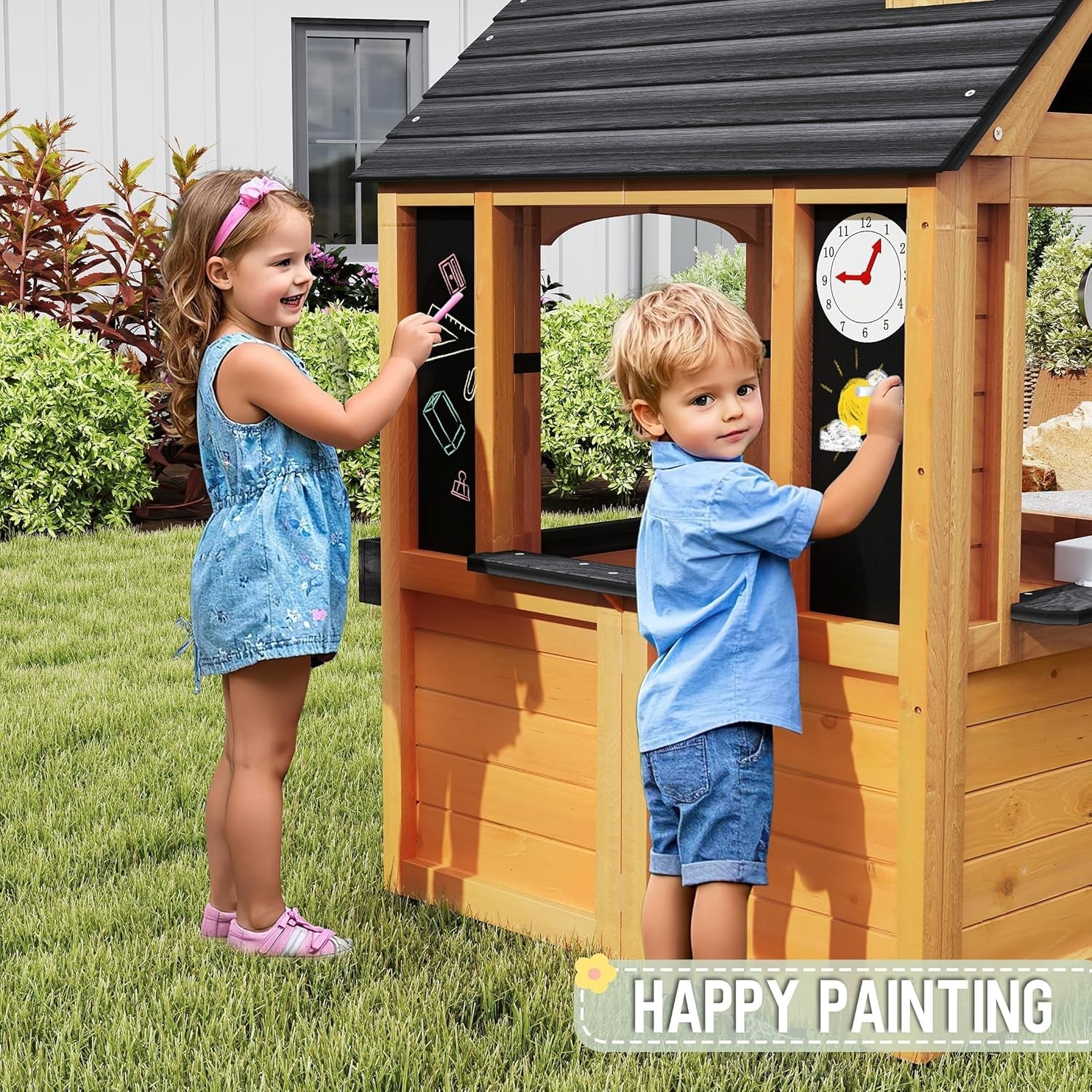 Cedar Kids Outdoor Playhouse With Kitchen Accessories