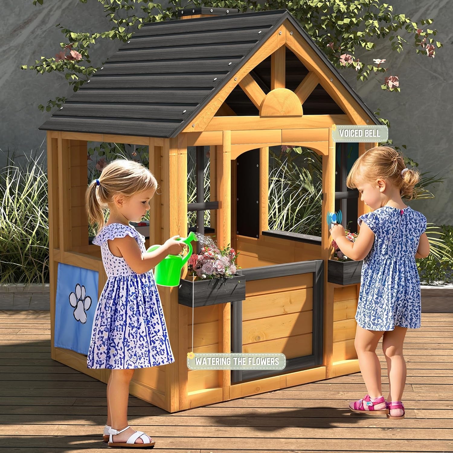 Cedar Kids Outdoor Playhouse With Kitchen Accessories
