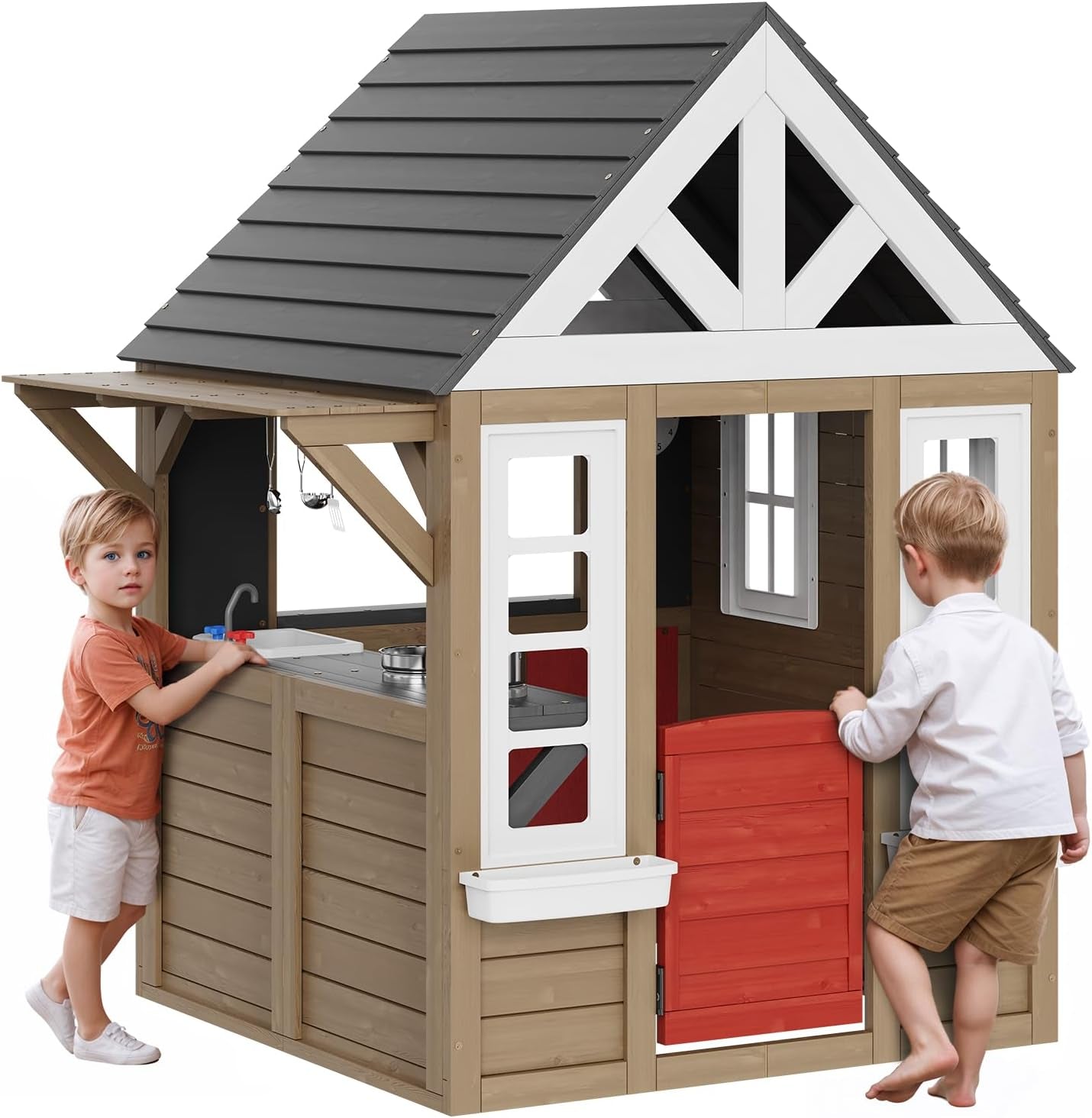 Cedar Outdoor Playhouse With Kitchen Grill And Sink