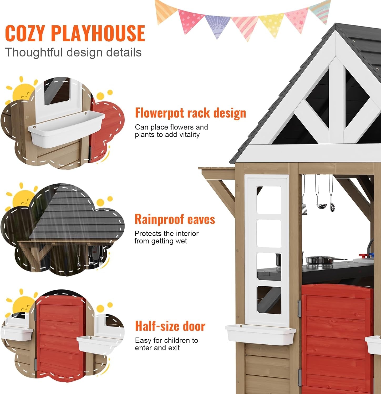 Cedar Outdoor Playhouse With Kitchen Grill And Sink