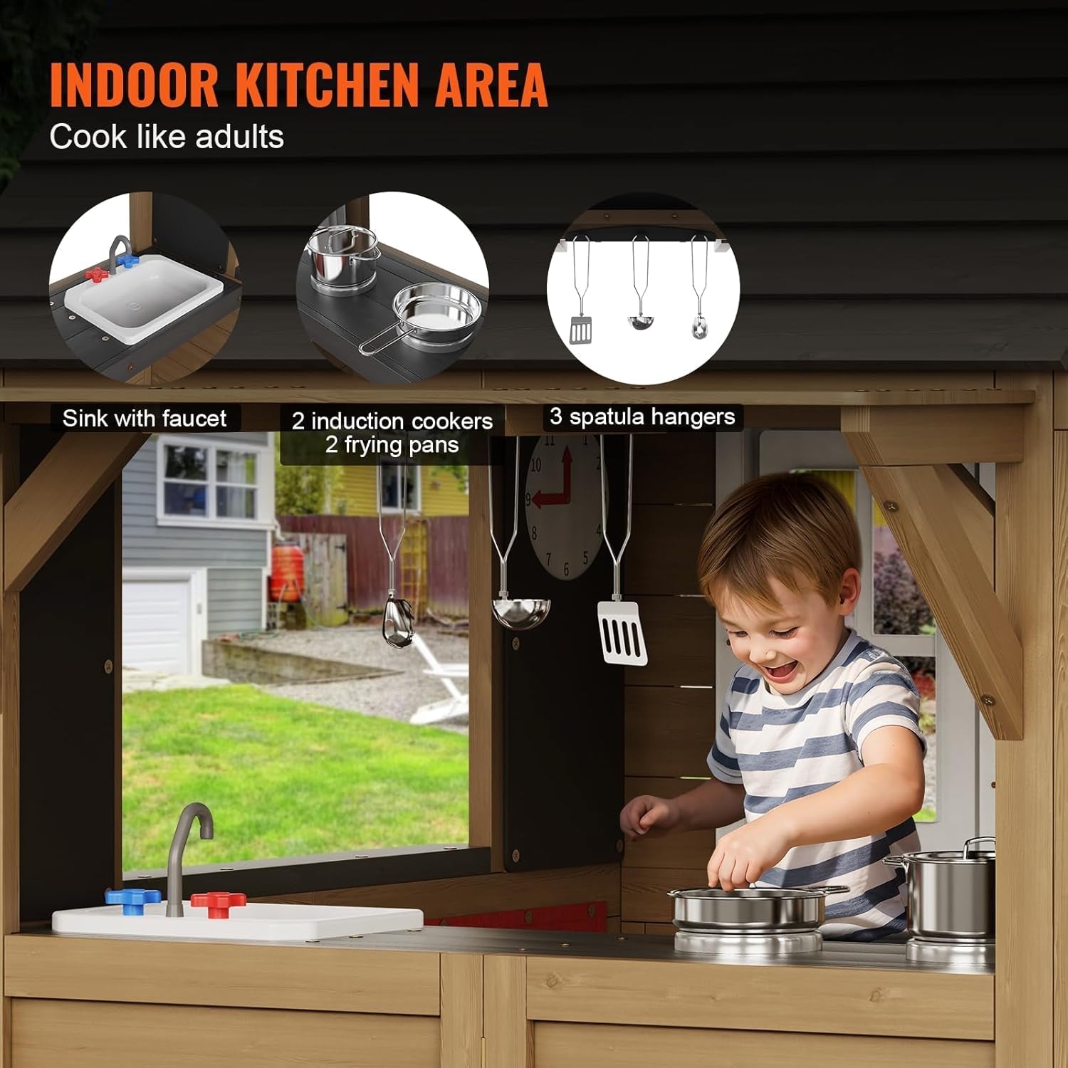 Cedar Outdoor Playhouse With Kitchen Grill And Sink
