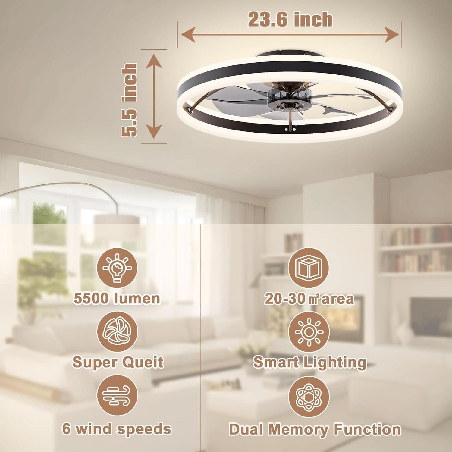 Ceiling Fan 23.6In With Lights Remote Dimmable Black