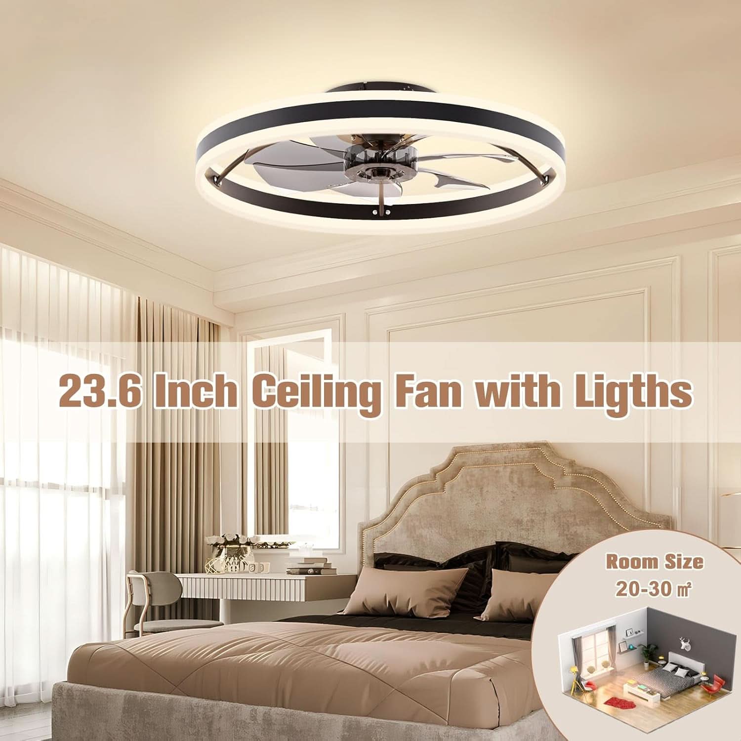 Ceiling Fan 23.6In With Lights Remote Dimmable Black