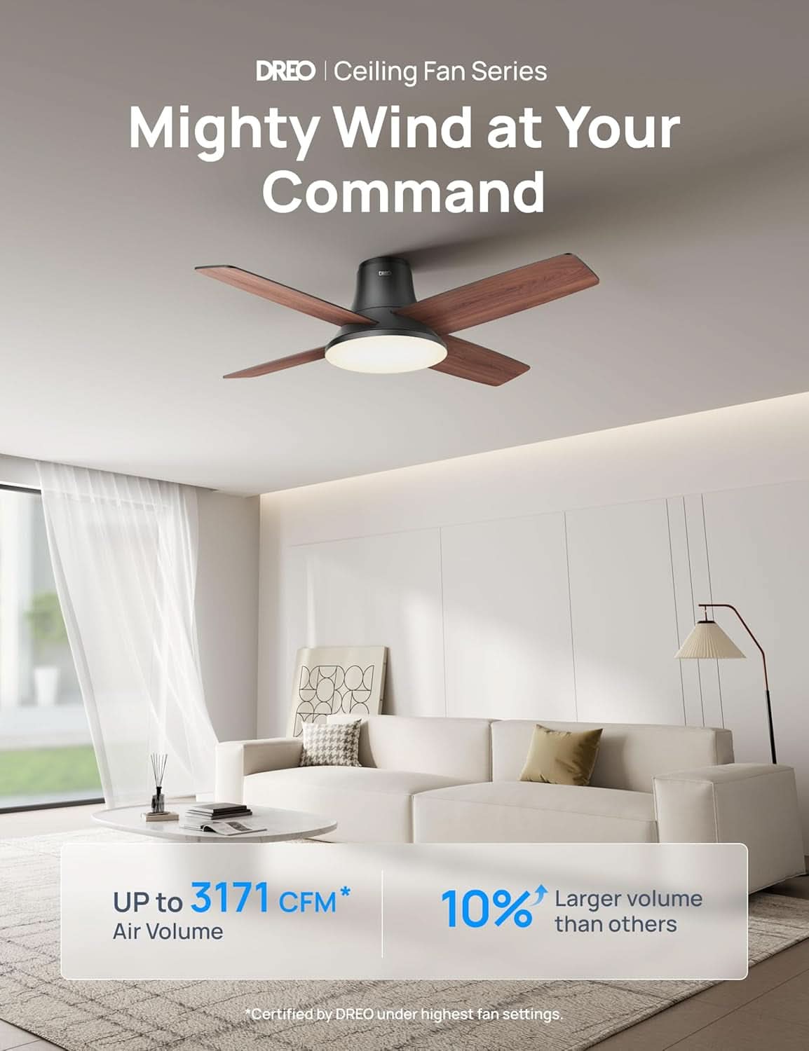 Ceiling Fan With Lights 44 Inch Black Quiet DC Motor